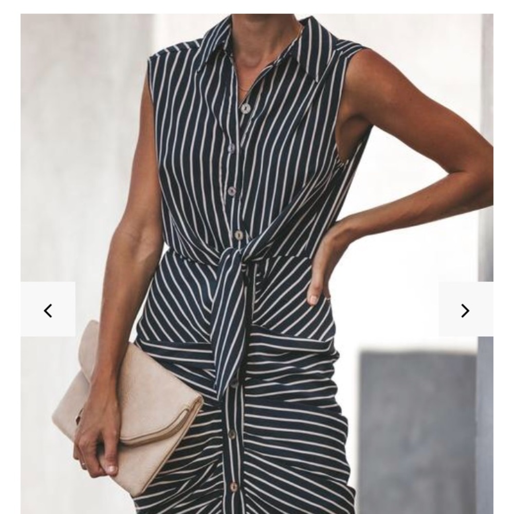 Encounters Button Down Striped Tie Dress